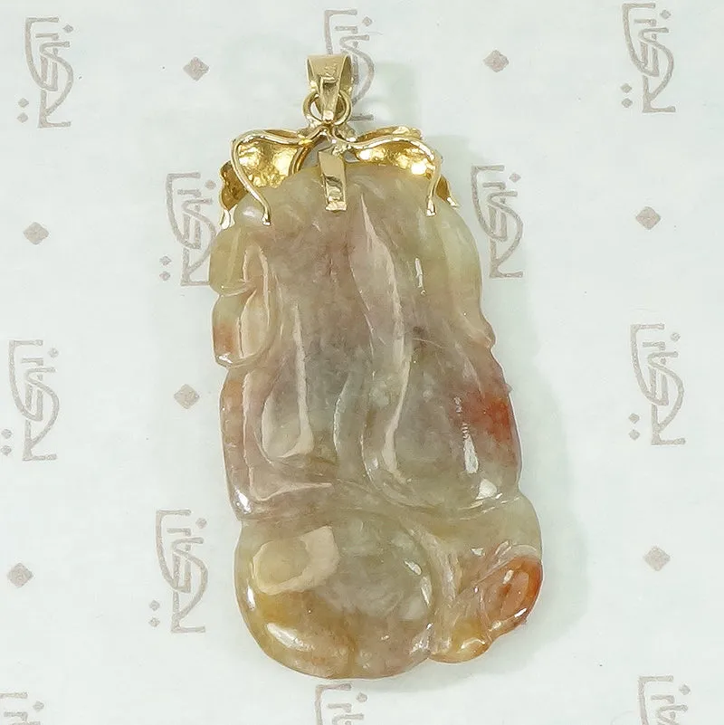 Celadon and Red Jade Carved Pendant