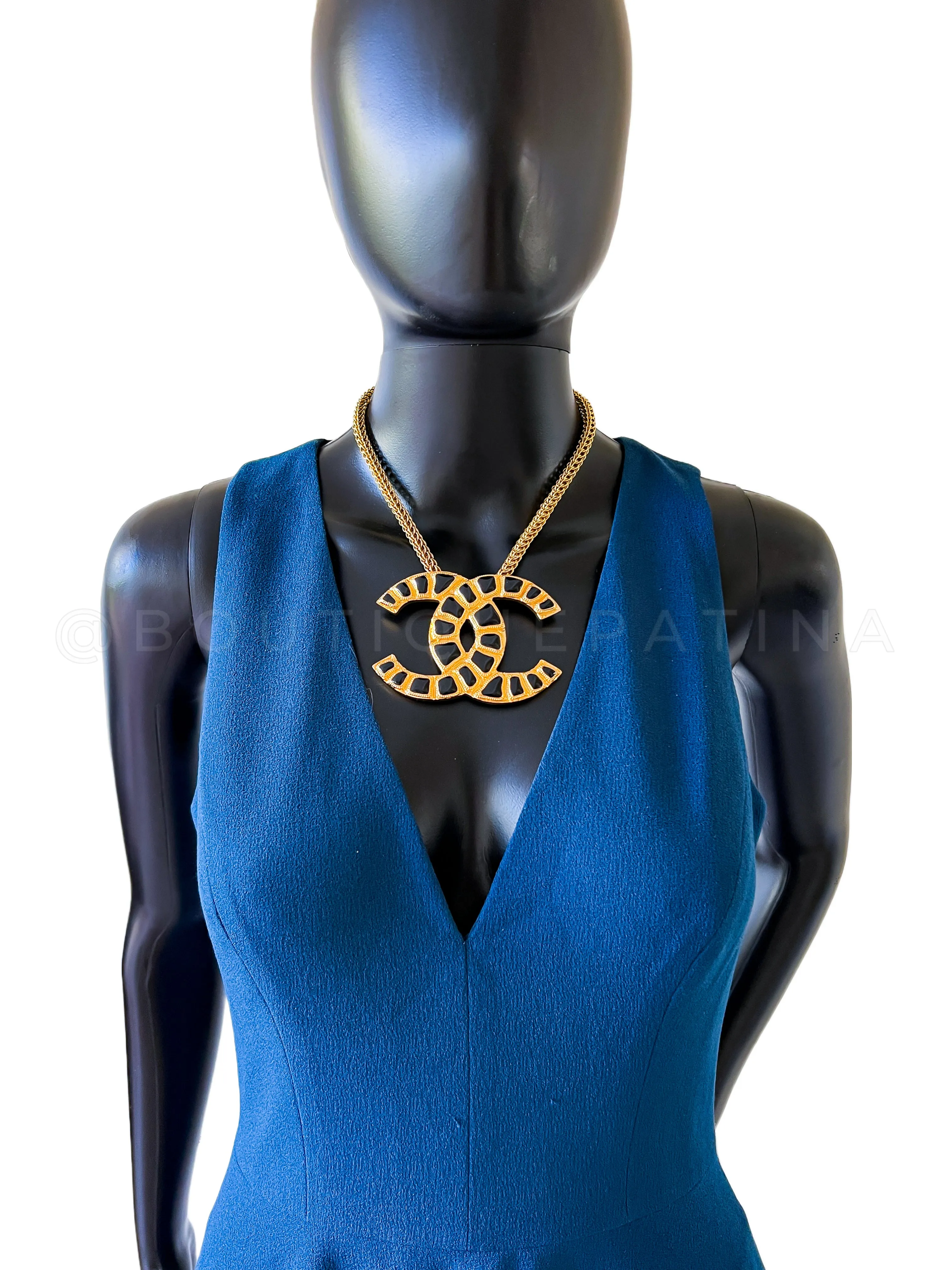 Chanel 19A Egyptian Collection Large CC Choker Necklace Gold and Black Enamel