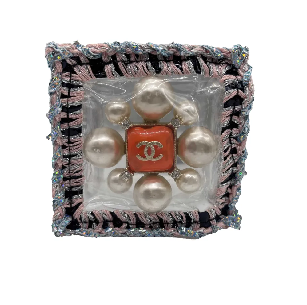 CHANEL - Tweed Crochet PVC CC Supermarket Pearl Strass Orange Gripoix Clear Cuff