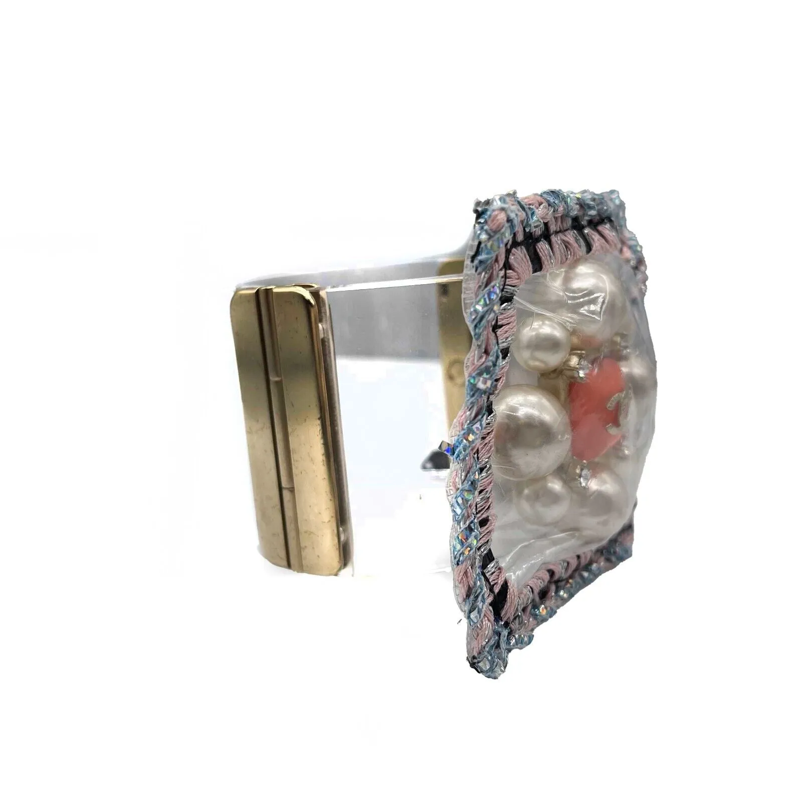 CHANEL - Tweed Crochet PVC CC Supermarket Pearl Strass Orange Gripoix Clear Cuff