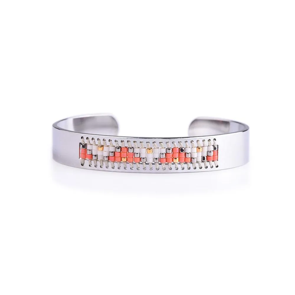 Chevron Mountains Coral and Gold Seed Tribal Bead Bangle