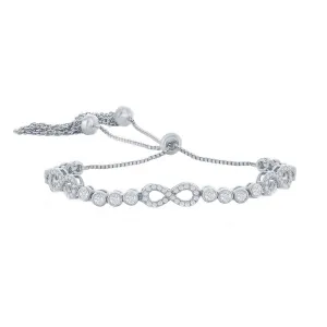 Classic Women's Bracelet - Silver Bezel-Set CZ and Infinity Adjustable Bolo | T-8044