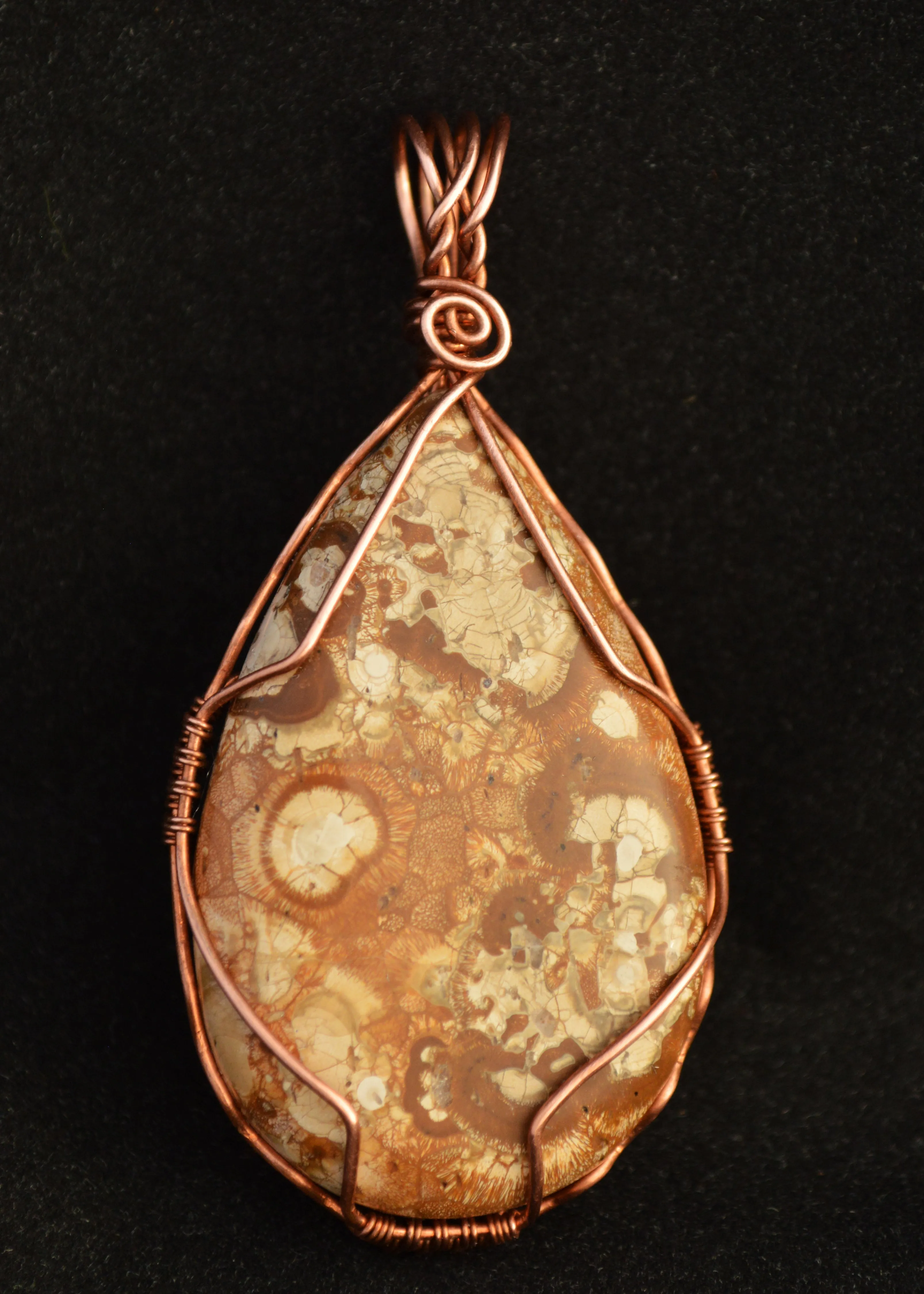 Copper Wire Wrapped Fossil Coral Necklace, Wire Wrapped Fossils