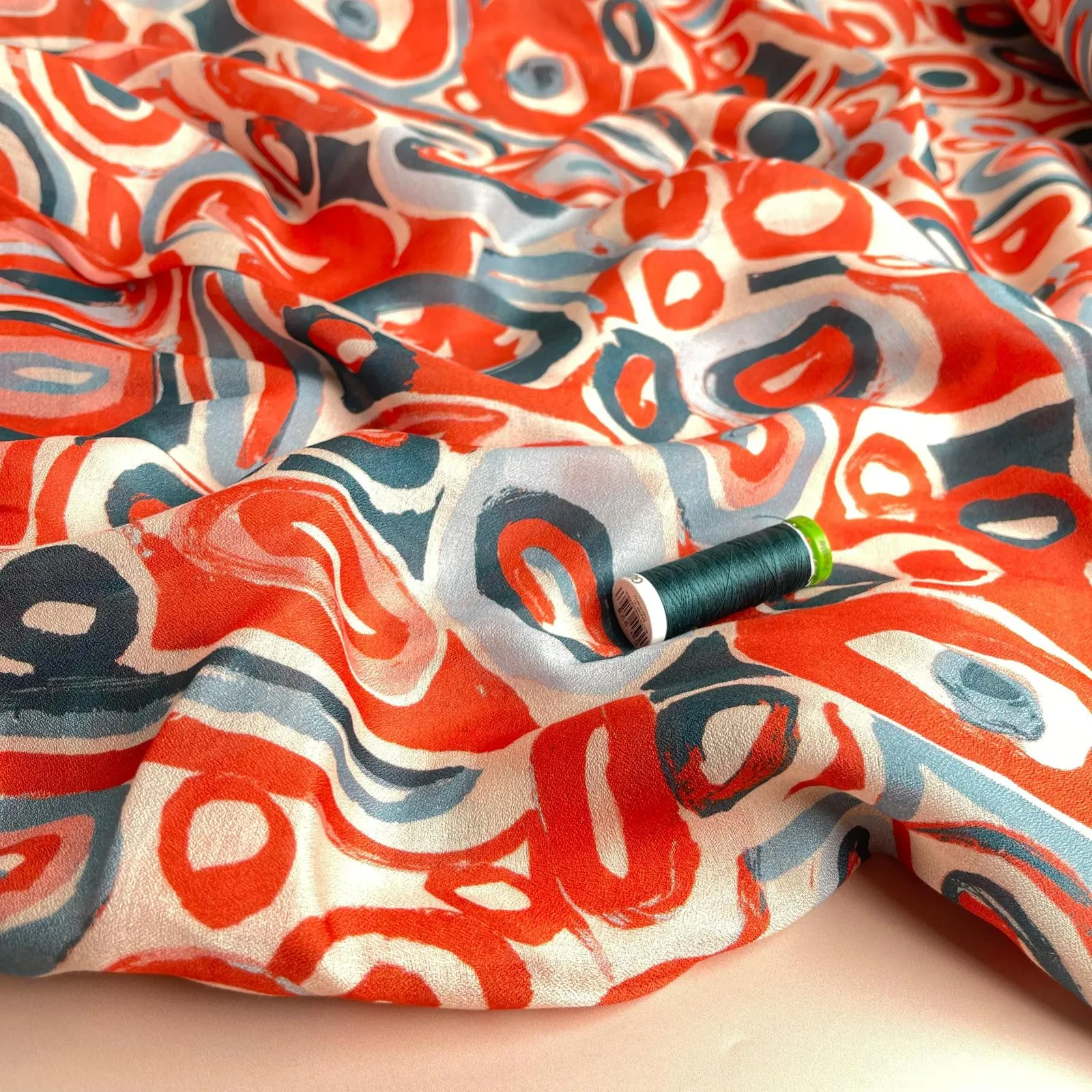 Coral Pebbles Viscose Fine Crepe Fabric