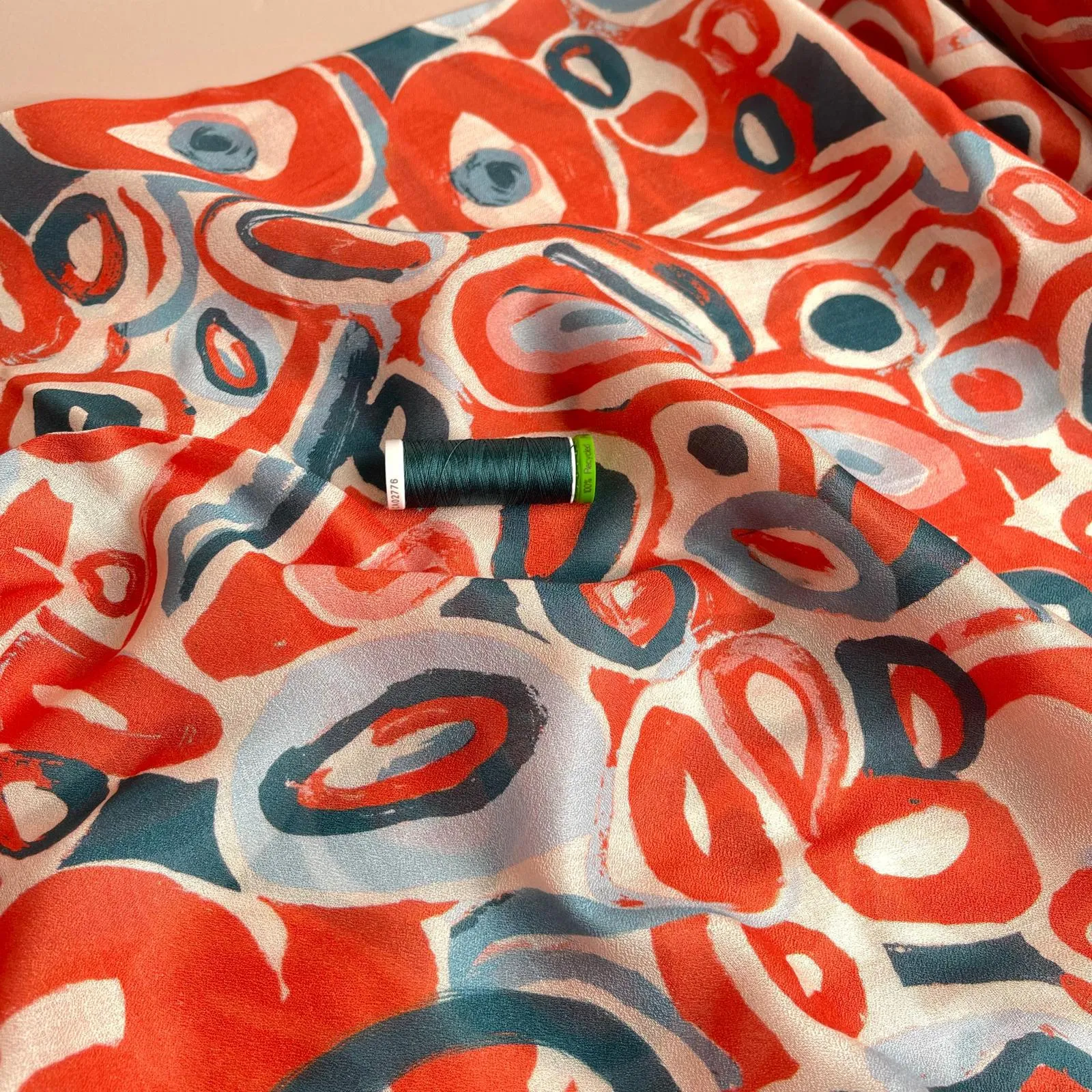 Coral Pebbles Viscose Fine Crepe Fabric