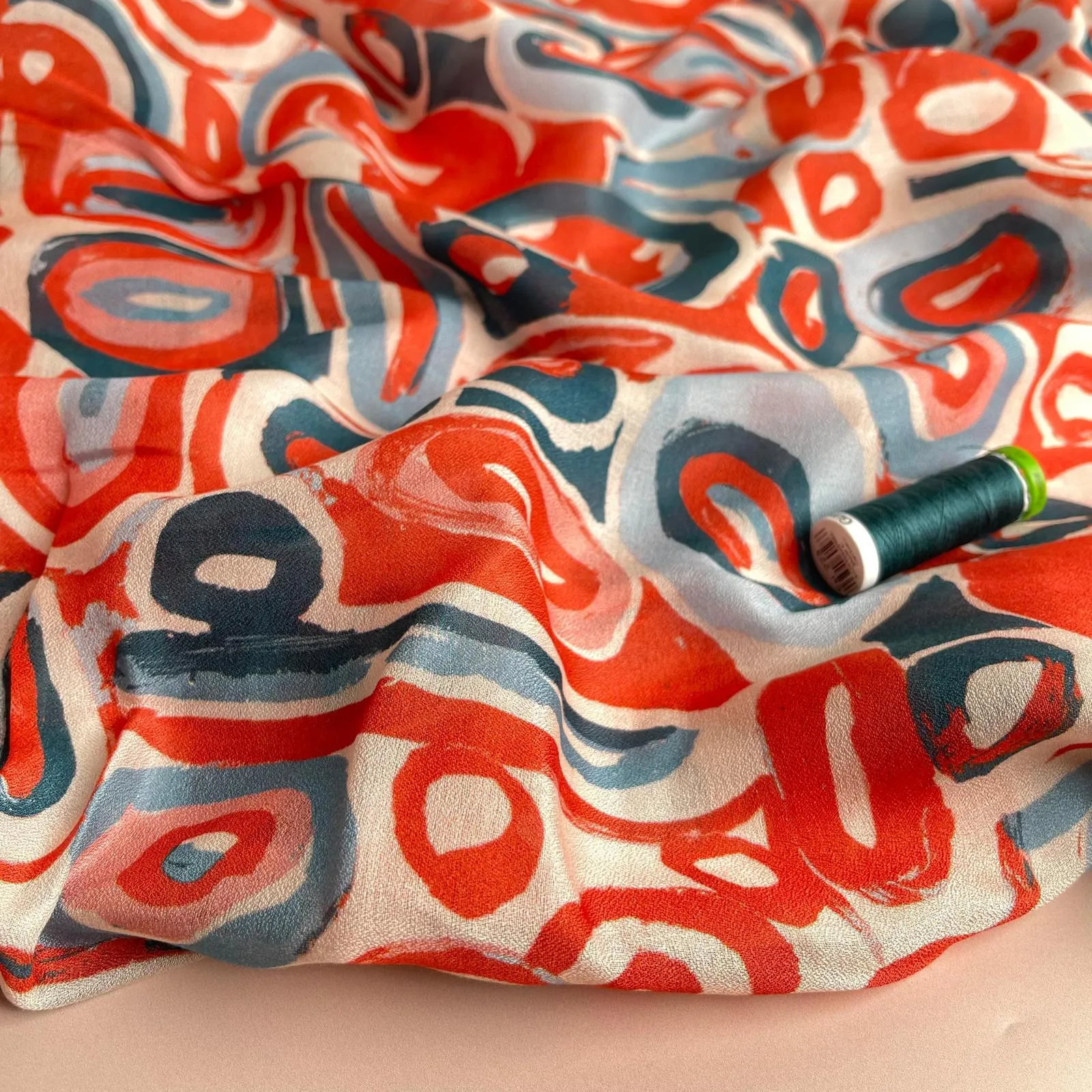 Coral Pebbles Viscose Fine Crepe Fabric
