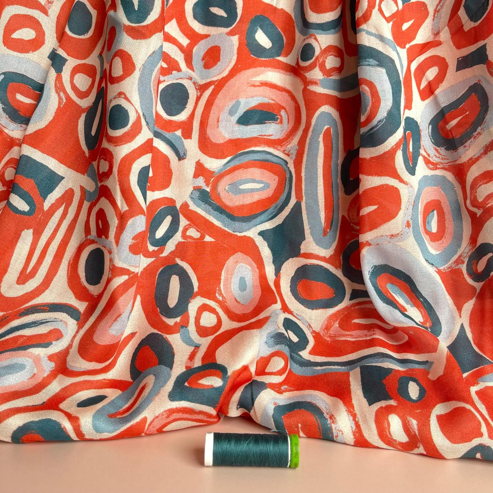 Coral Pebbles Viscose Fine Crepe Fabric