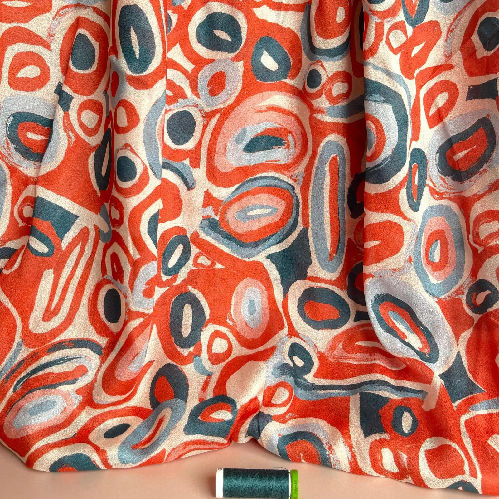 Coral Pebbles Viscose Fine Crepe Fabric