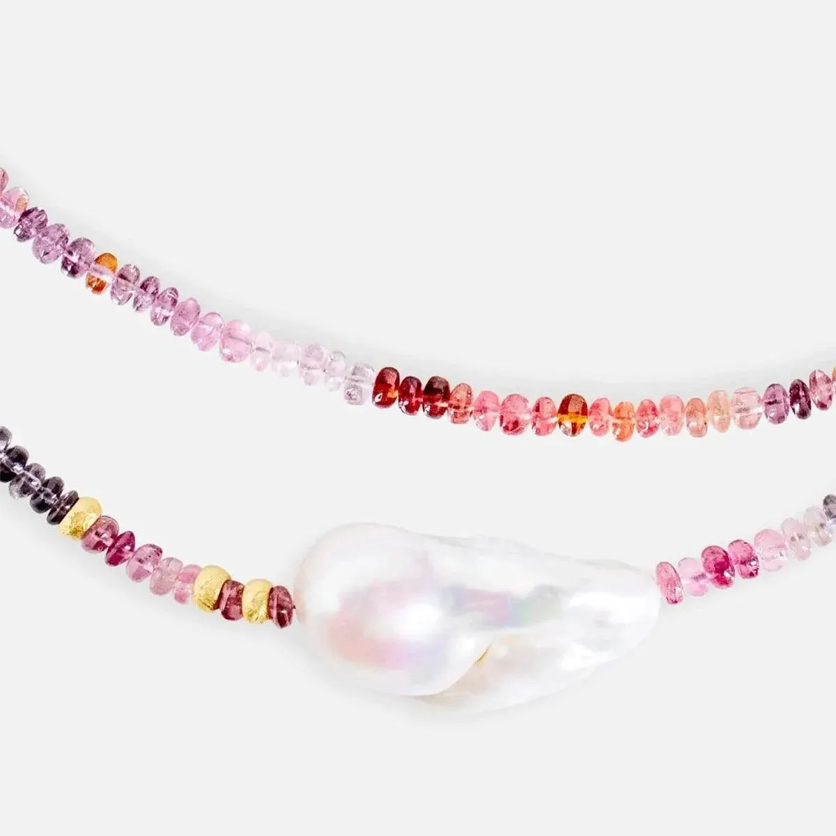 Cotton Candy Spinel Gold Baroque Pearl Necklace