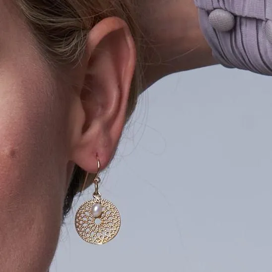 Credo disk earrings with pearl drops