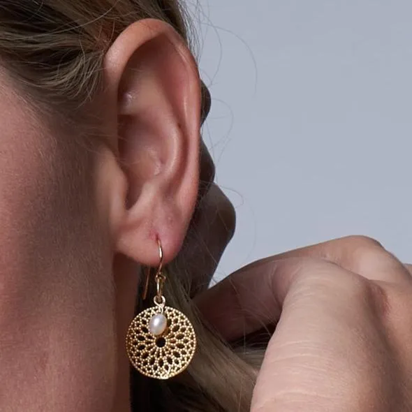 Credo disk earrings with pearl drops