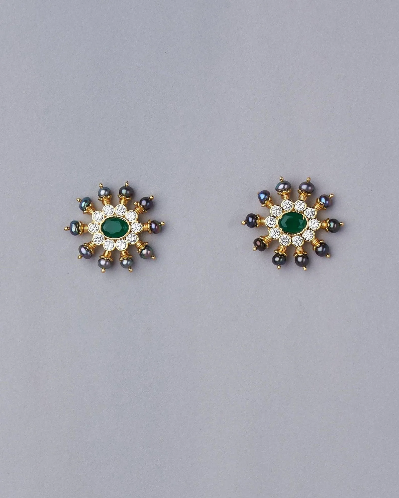 Deep Green Black Sun Spokes Ear Studs