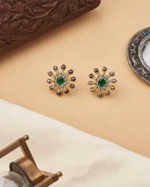 Deep Green Black Sun Spokes Ear Studs