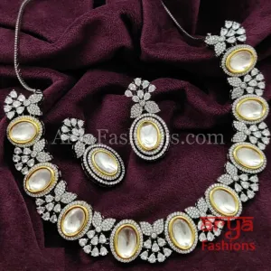 Designer Bridal Big Kundan CZ Necklace with Cocktail earrings