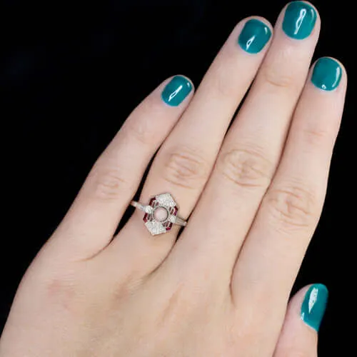 DIAMOND RUBY VINTAGE ENGAGEMENT RING SETTING 4.5MM ROUND COCKTAIL ART DECO MOUNT