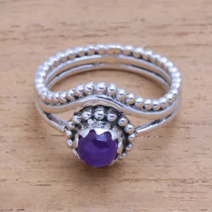 Dot Motif Amethyst Cocktail Ring from Bali - Enshrined | NOVICA