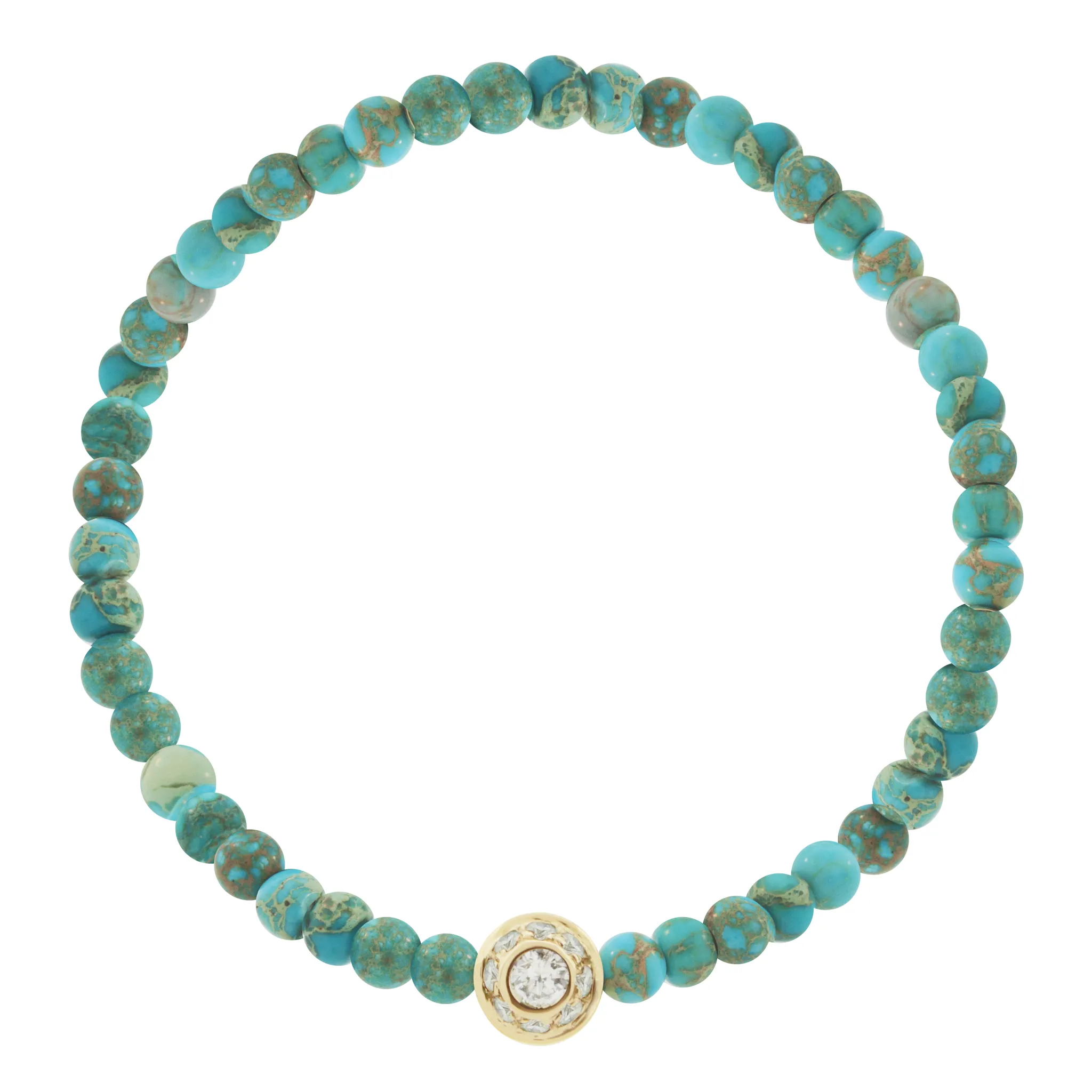 Dual-Sided Collar with Turquoise Cabochon & White Diamonds on Jasper Beaded Bracelet