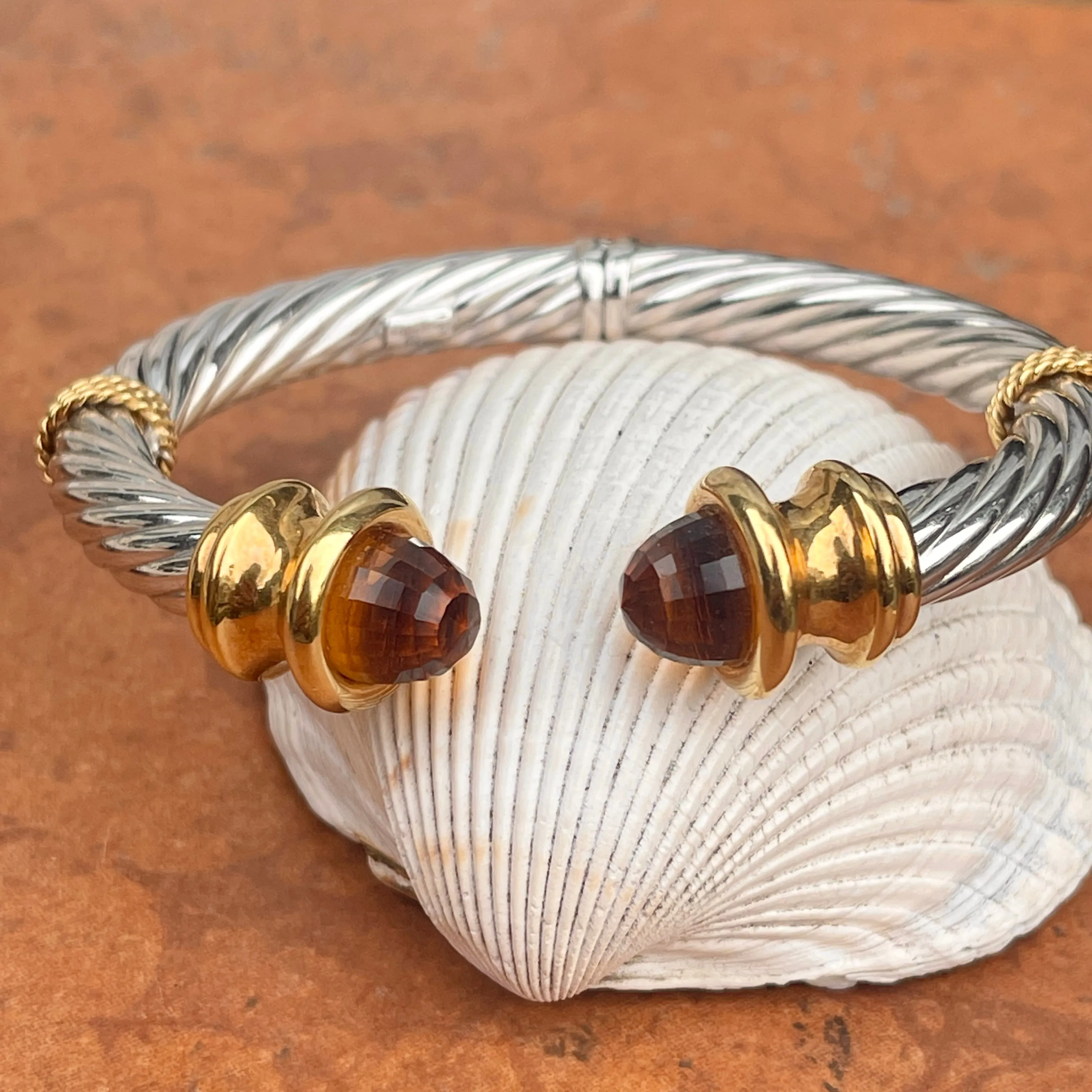Estate 14KT White Gold   Yellow Gold Checkerboard Golden Citrine Bangle Bracelet