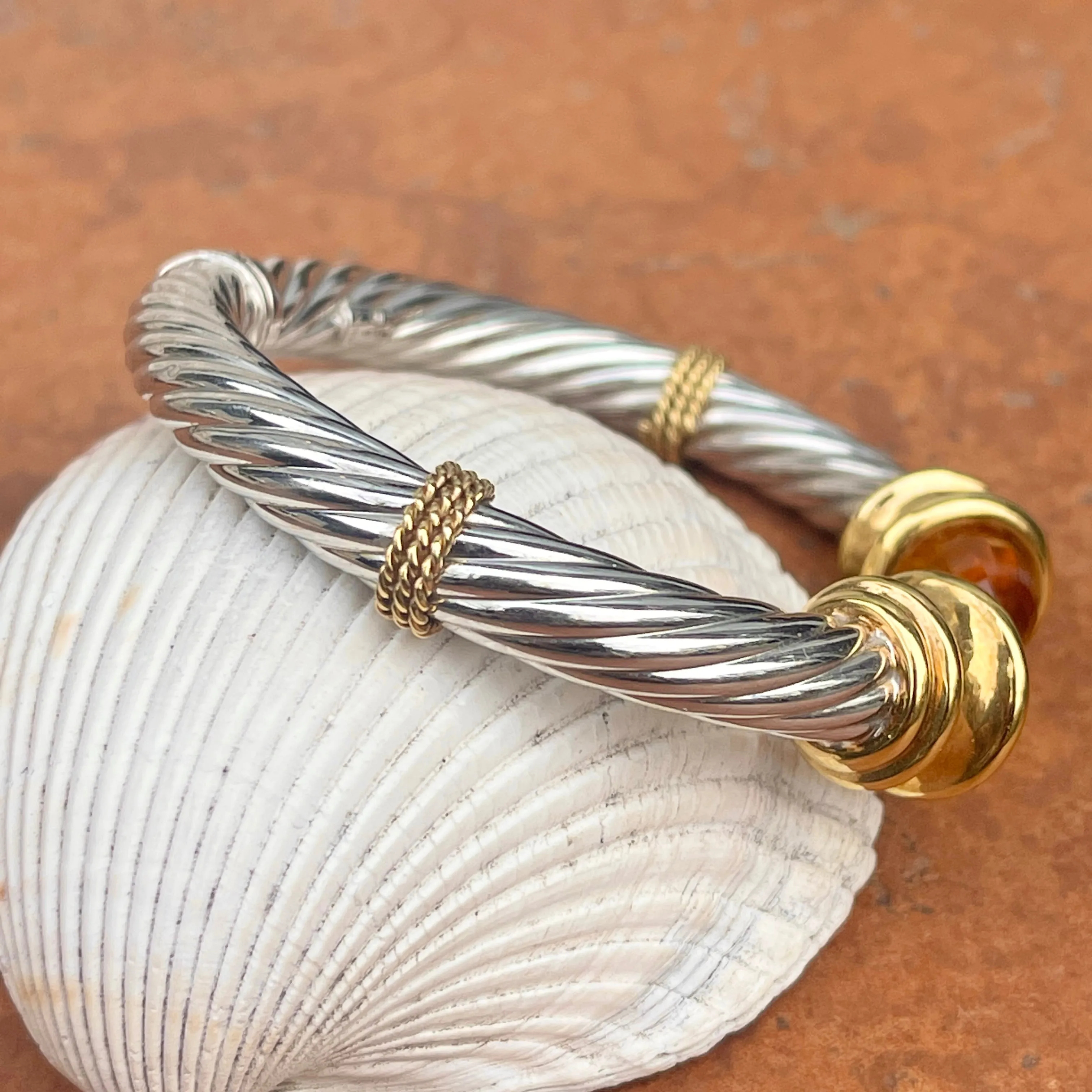 Estate 14KT White Gold   Yellow Gold Checkerboard Golden Citrine Bangle Bracelet