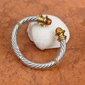 Estate 14KT White Gold   Yellow Gold Checkerboard Golden Citrine Bangle Bracelet