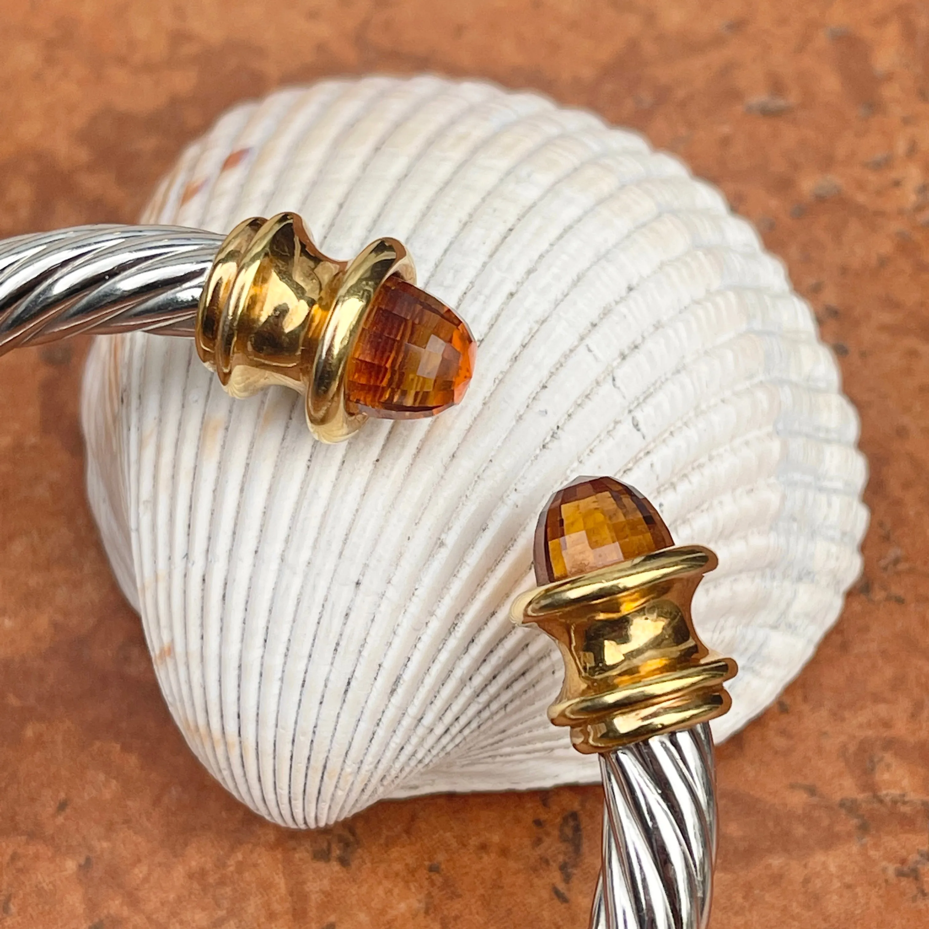 Estate 14KT White Gold   Yellow Gold Checkerboard Golden Citrine Bangle Bracelet
