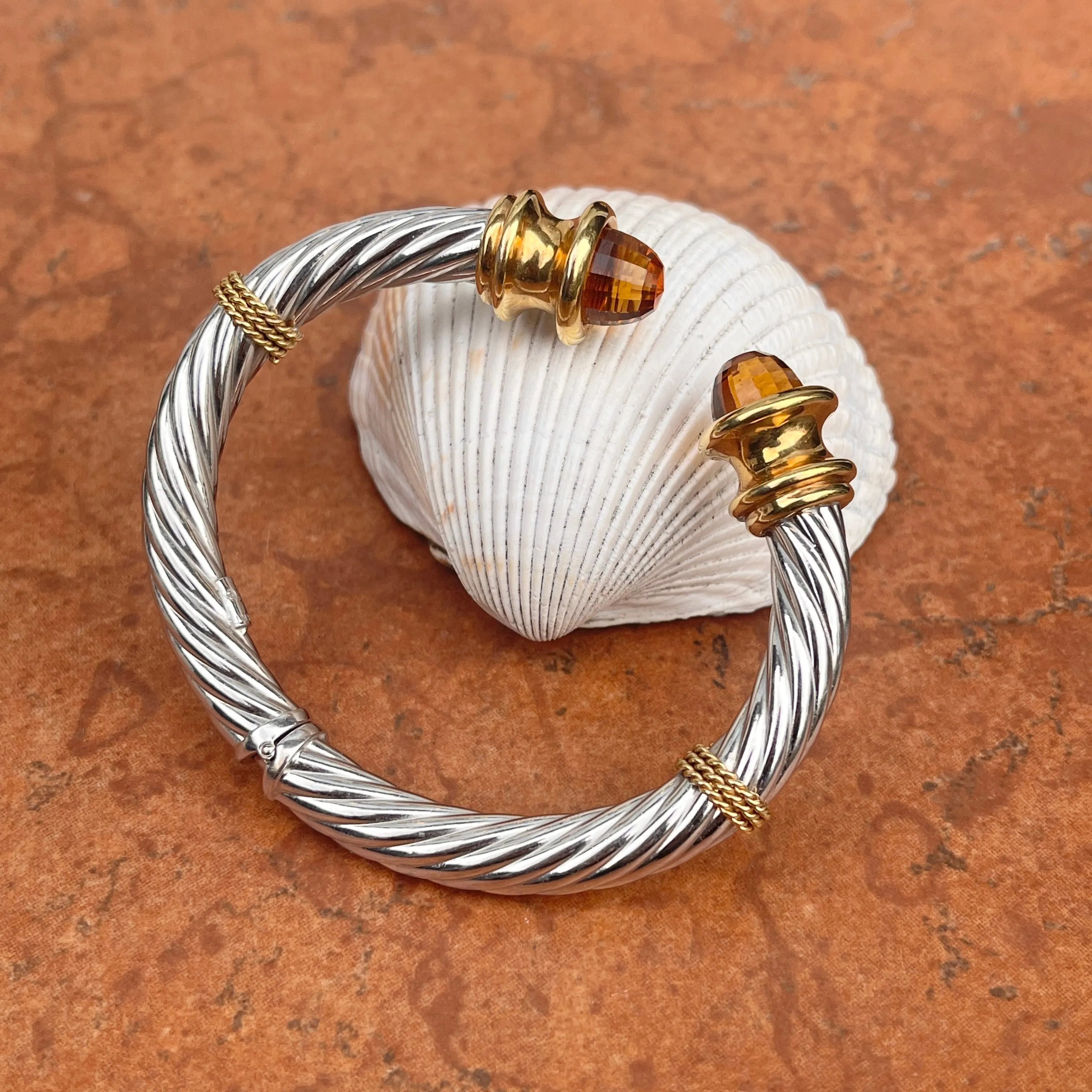 Estate 14KT White Gold   Yellow Gold Checkerboard Golden Citrine Bangle Bracelet