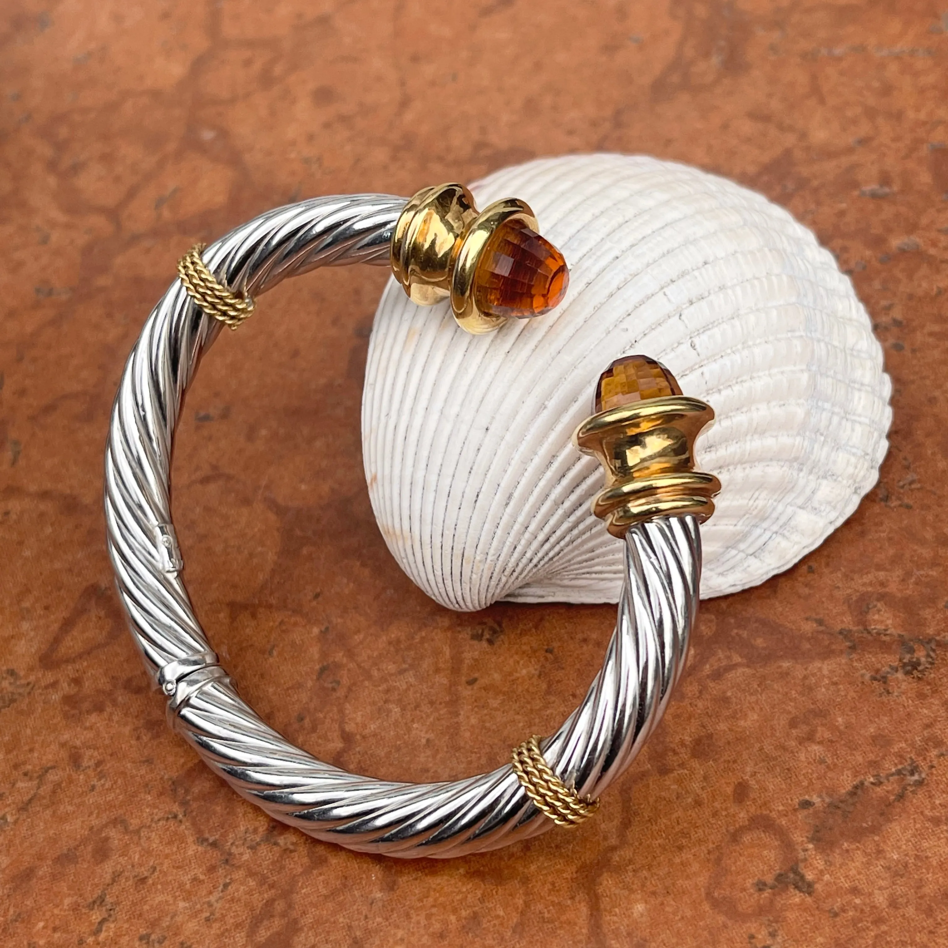 Estate 14KT White Gold   Yellow Gold Checkerboard Golden Citrine Bangle Bracelet