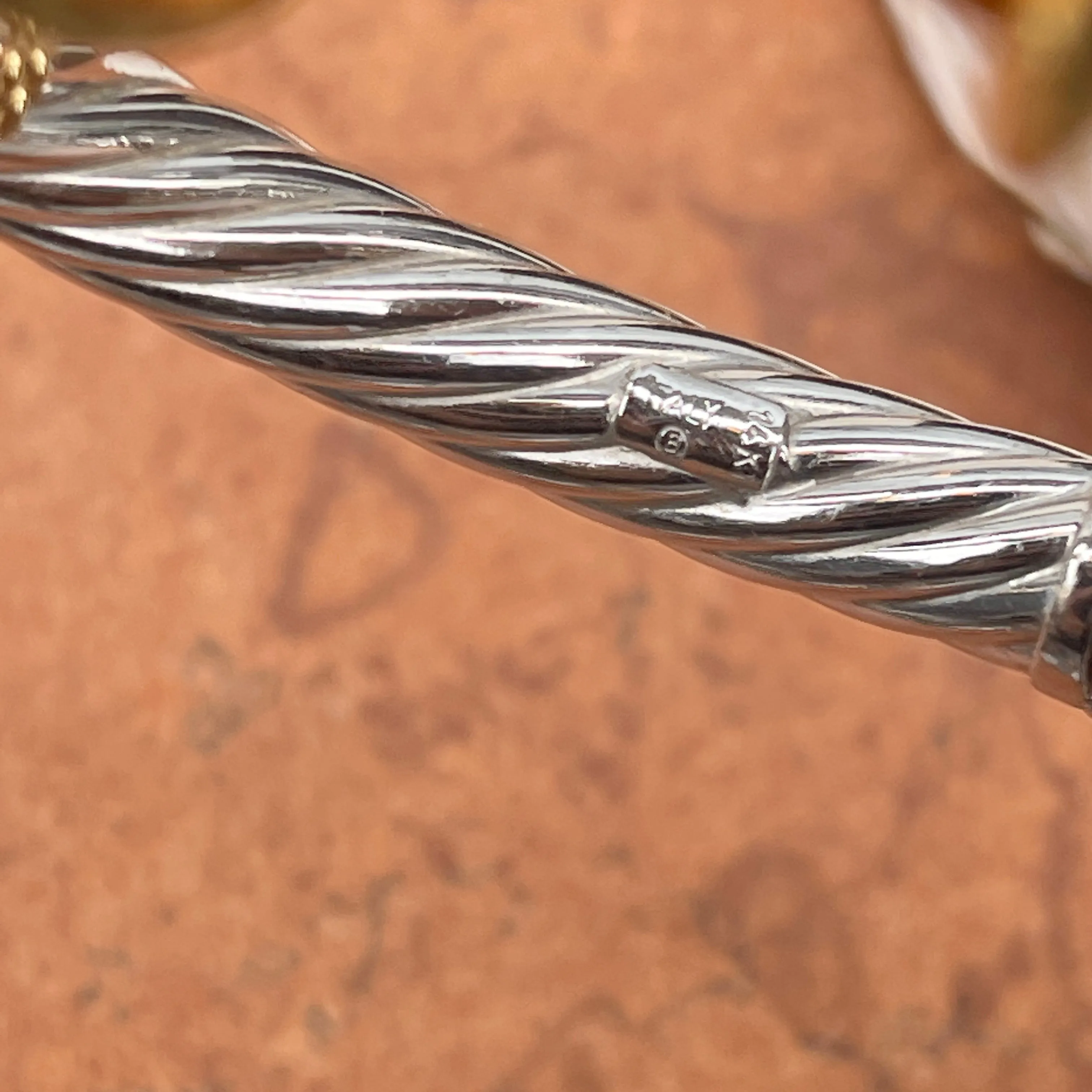 Estate 14KT White Gold   Yellow Gold Checkerboard Golden Citrine Bangle Bracelet