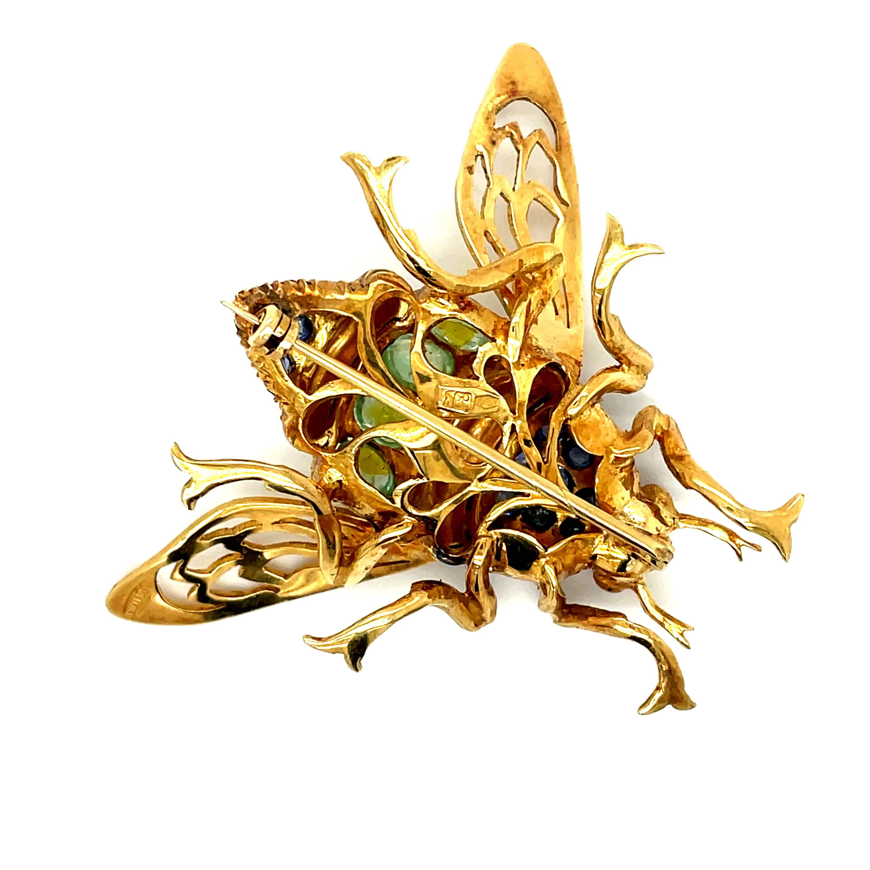 Estate Sapphire Ruby and Peridot 18K Yellow Gold Bee Pin 14071