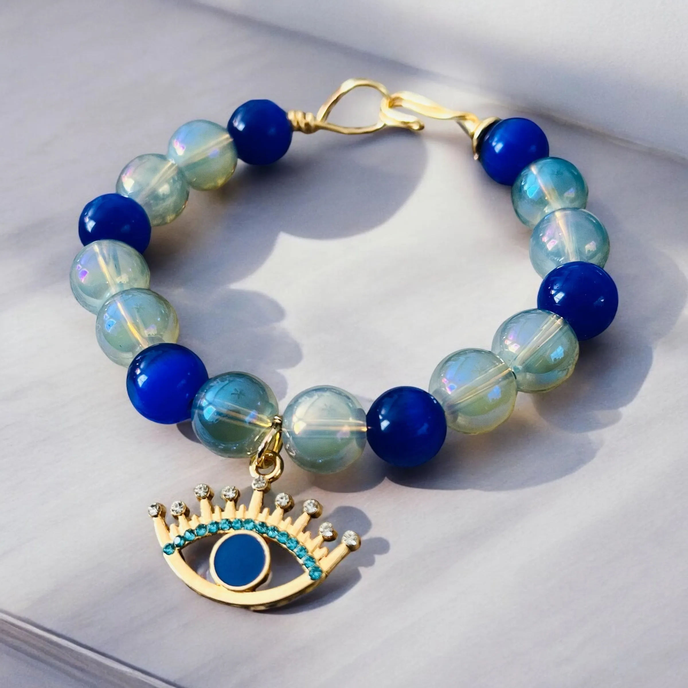 Evil Eye Wire Opal Bracelet