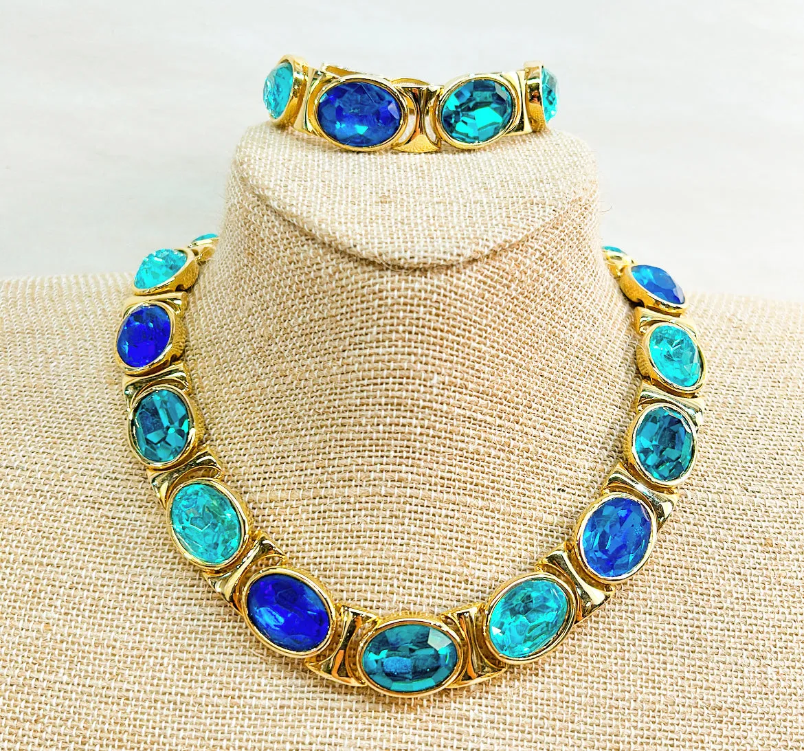 Fabulous late 1980s high jewelry style runway necklace &amp; matching bracelet set.