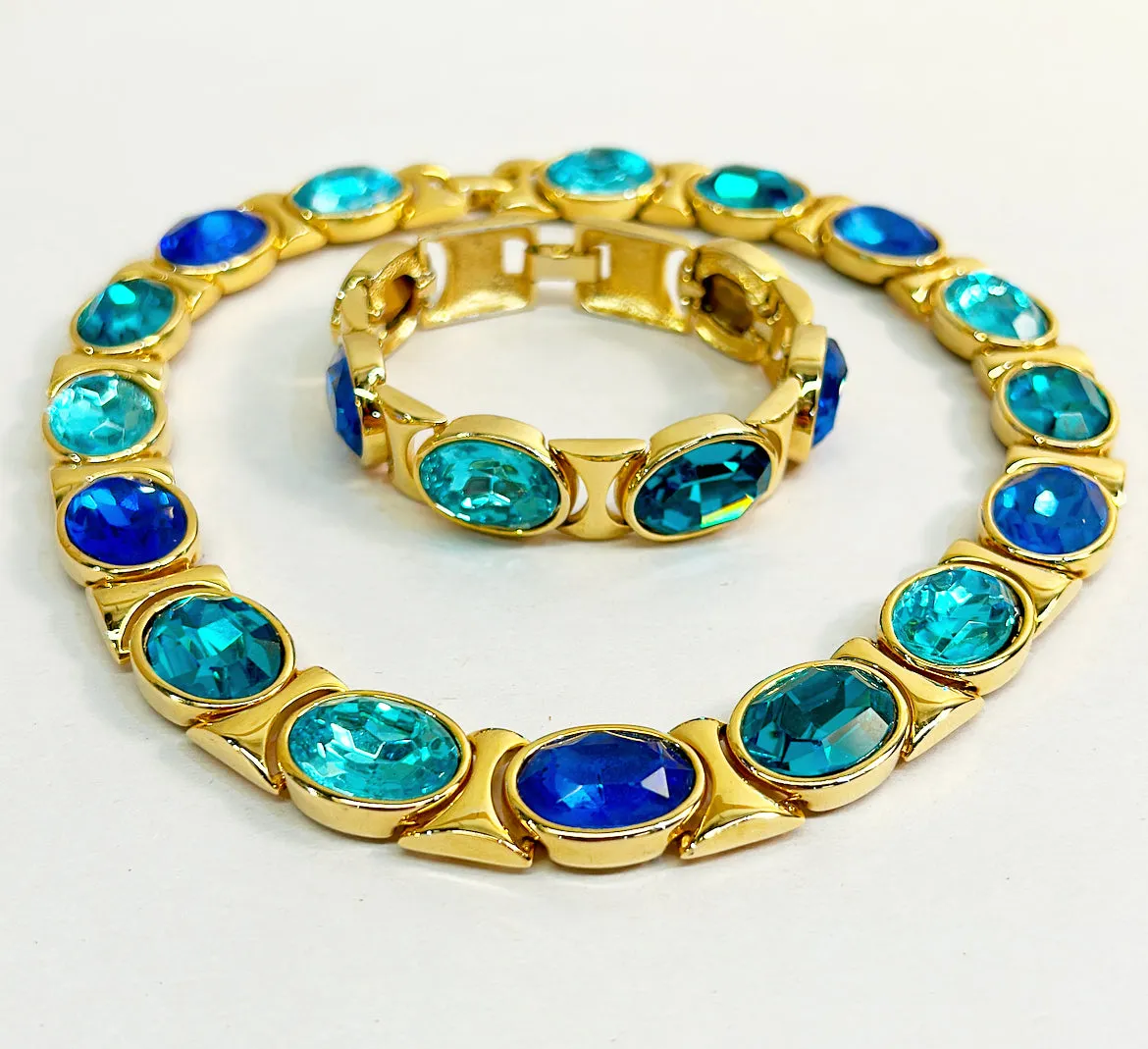Fabulous late 1980s high jewelry style runway necklace &amp; matching bracelet set.