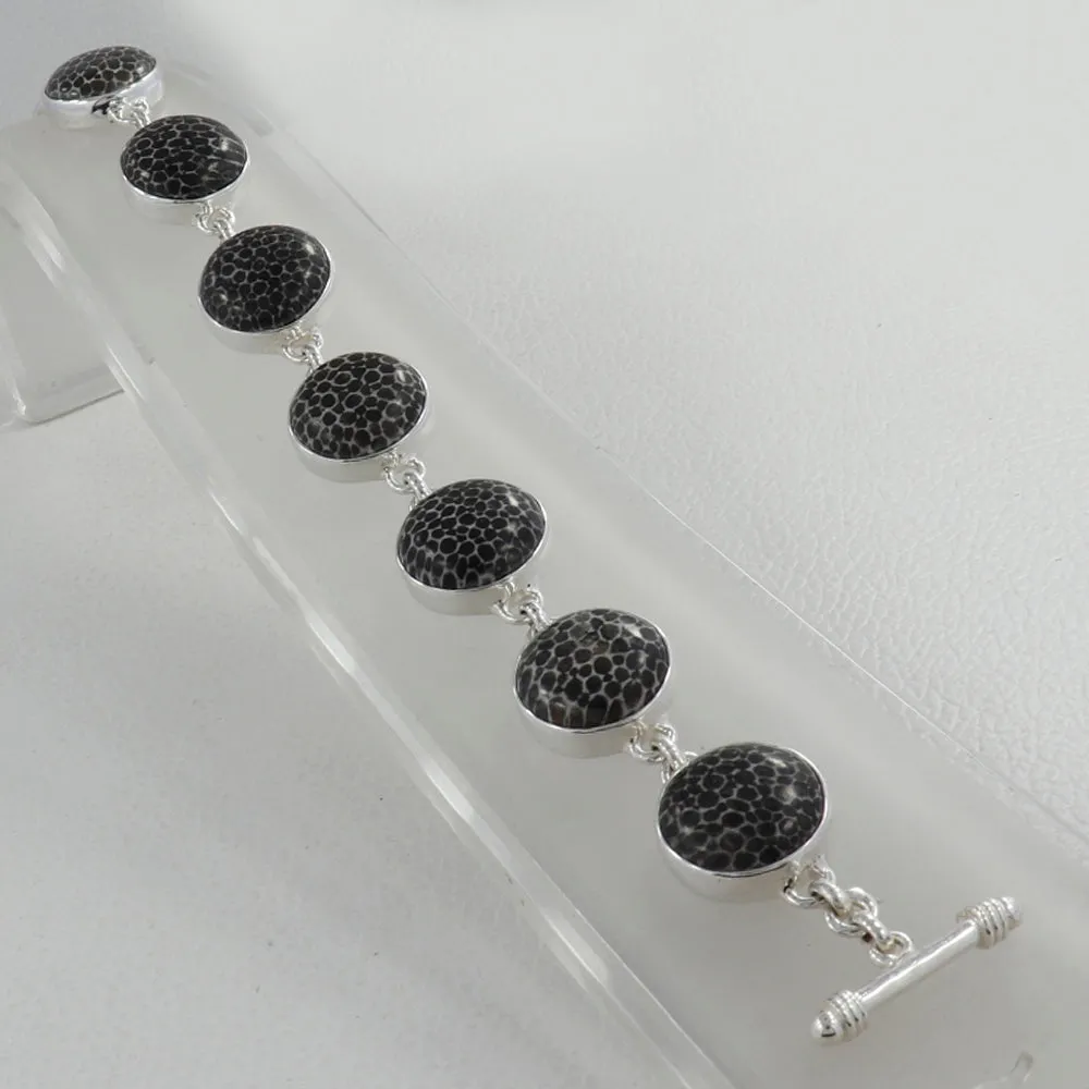 Fossil Jewelry - Black Fossil Coral Round Cabochon Bracelets