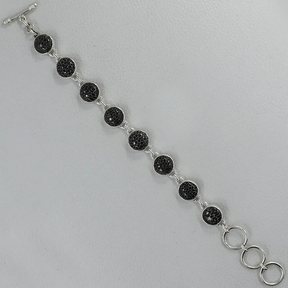 Fossil Jewelry - Black Fossil Coral Round Cabochon Bracelets