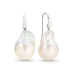 FRESH WATER PEARL WHITE 14MM  BAROQUE / STG SILVER HOOK DROP EARRINGS FRESH WATER PEARL WHITE 14MM  BAROQUE / STG SILVER HOOK DROP EARRINGS