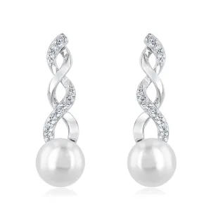 Freshwater Cultured Pearl and Created White Sapphire Sterling Silver Earrings