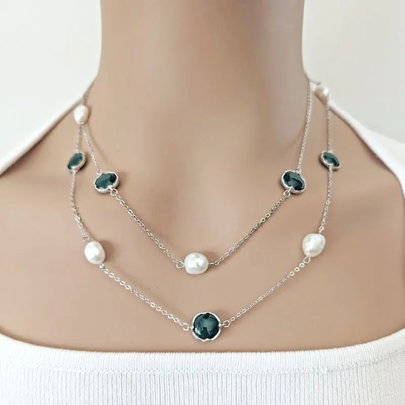 Freshwater Pearl Rhodium Chain Necklace