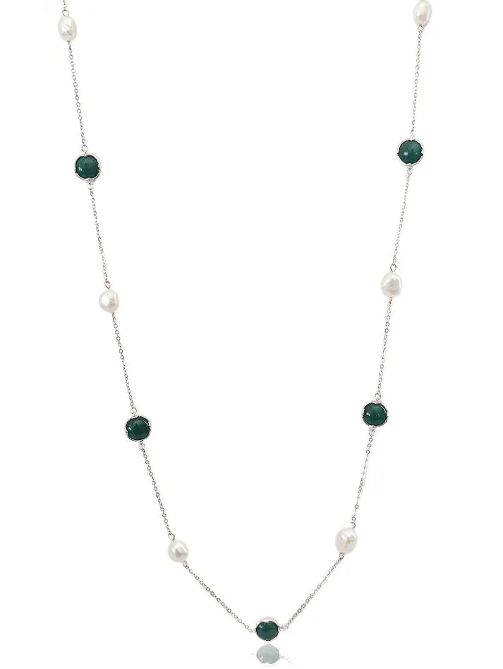 Freshwater Pearl Rhodium Chain Necklace