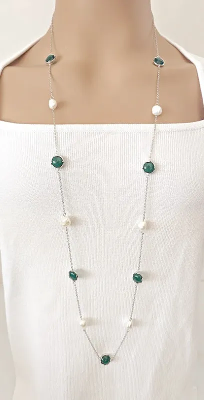 Freshwater Pearl Rhodium Chain Necklace