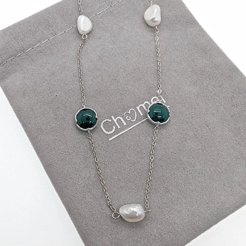 Freshwater Pearl Rhodium Chain Necklace