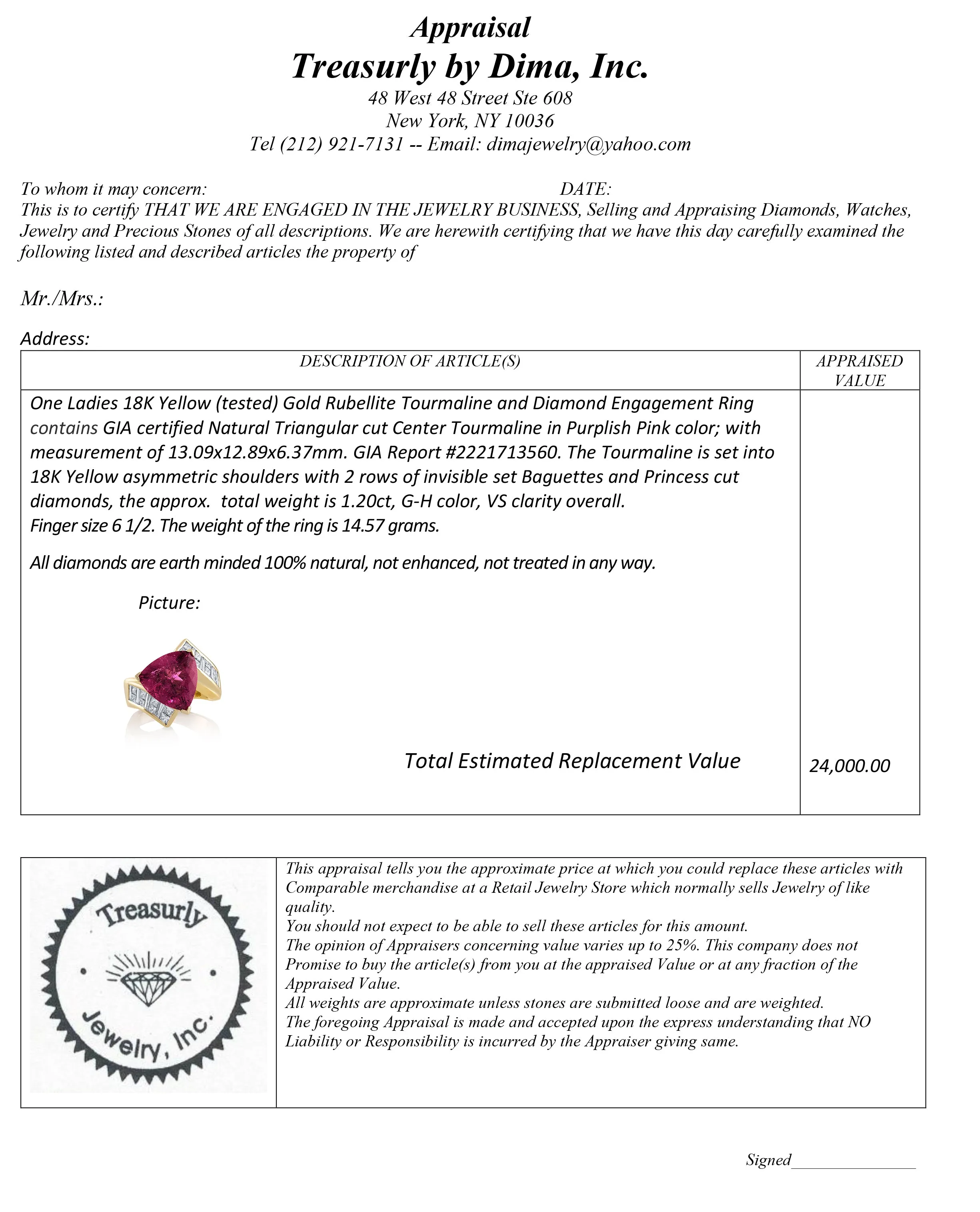GIA 6.59ct Natural RUBELLITE Tourmaline Diamond 18k Yellow Gold Vintage Ring