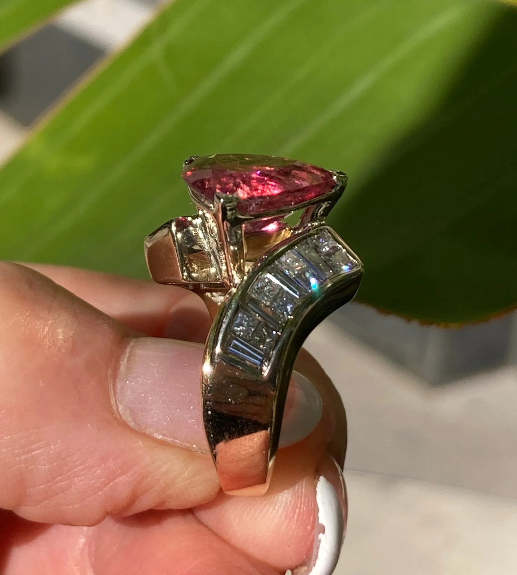GIA 6.59ct Natural RUBELLITE Tourmaline Diamond 18k Yellow Gold Vintage Ring