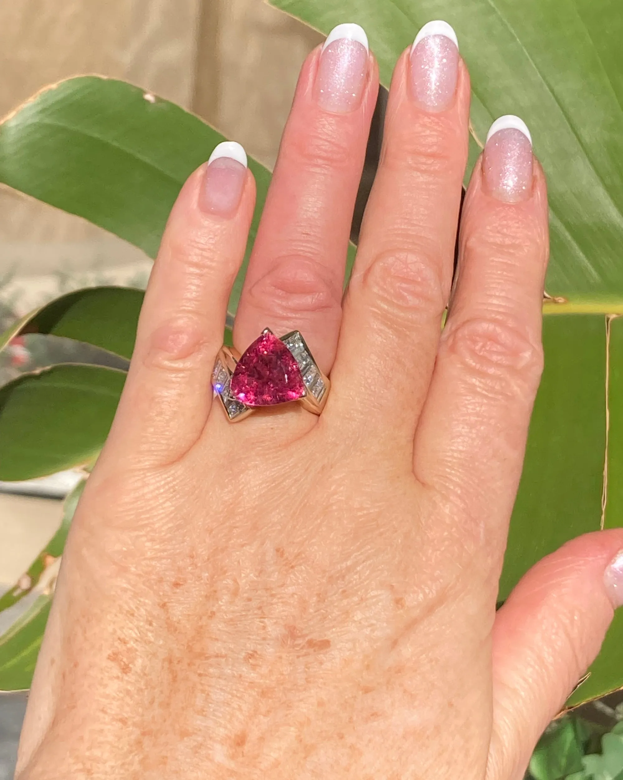 GIA 6.59ct Natural RUBELLITE Tourmaline Diamond 18k Yellow Gold Vintage Ring