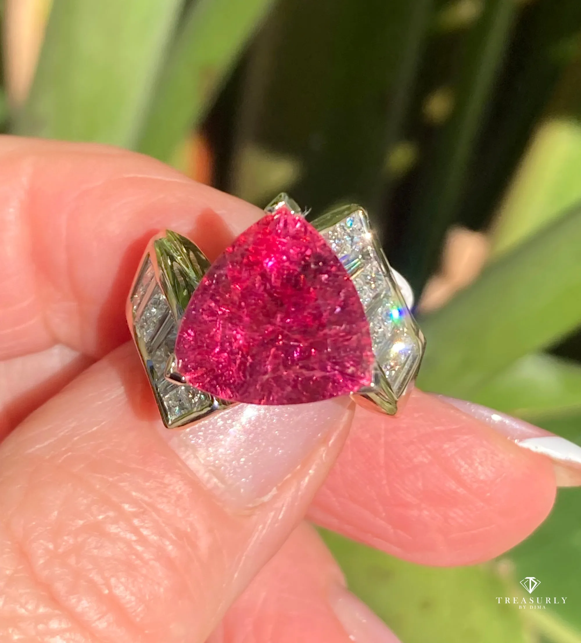 GIA 6.59ct Natural RUBELLITE Tourmaline Diamond 18k Yellow Gold Vintage Ring