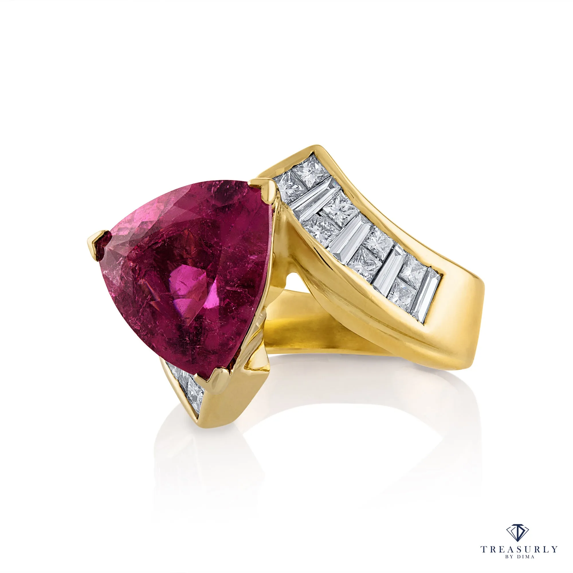 GIA 6.59ct Natural RUBELLITE Tourmaline Diamond 18k Yellow Gold Vintage Ring