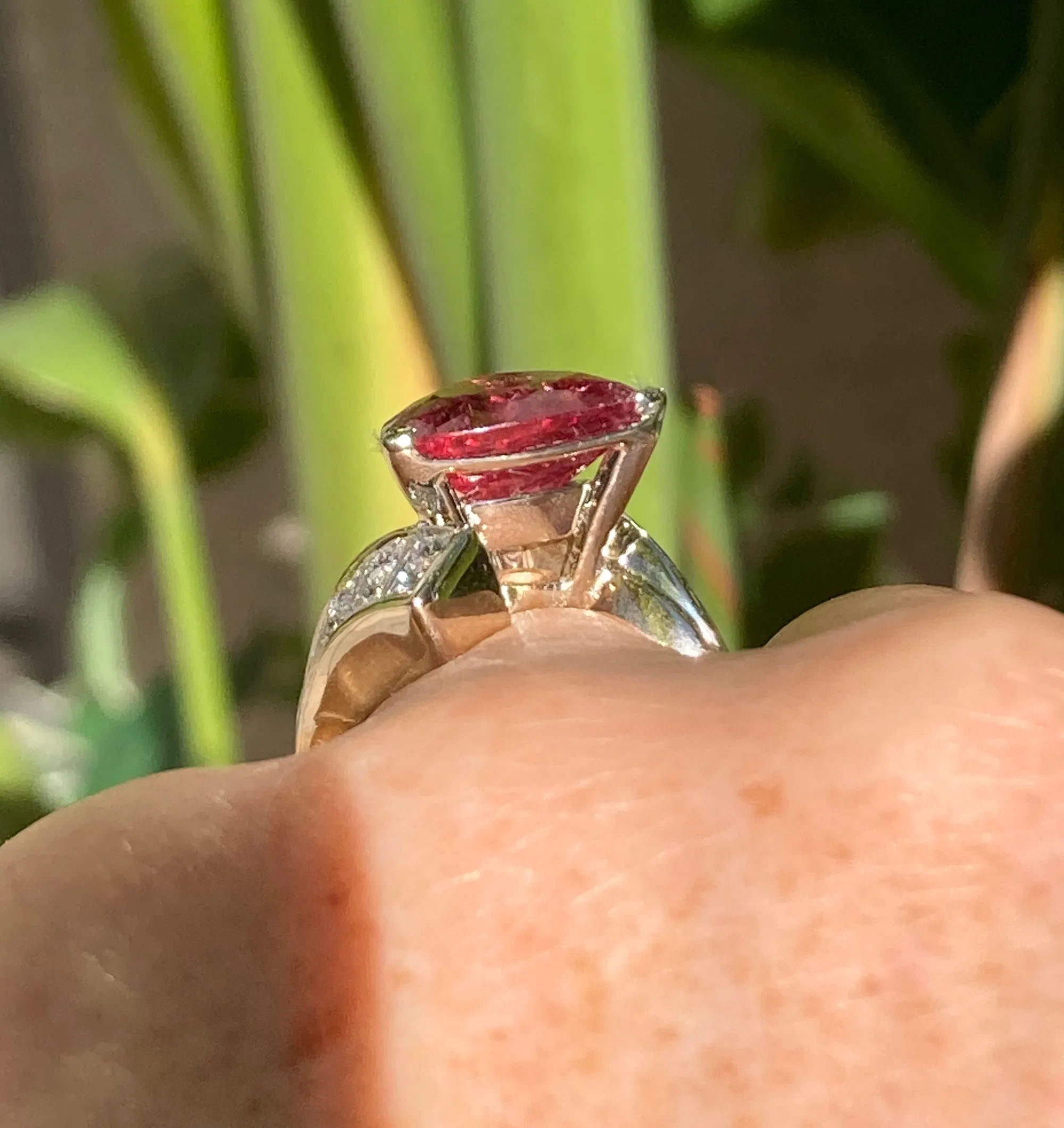 GIA 6.59ct Natural RUBELLITE Tourmaline Diamond 18k Yellow Gold Vintage Ring