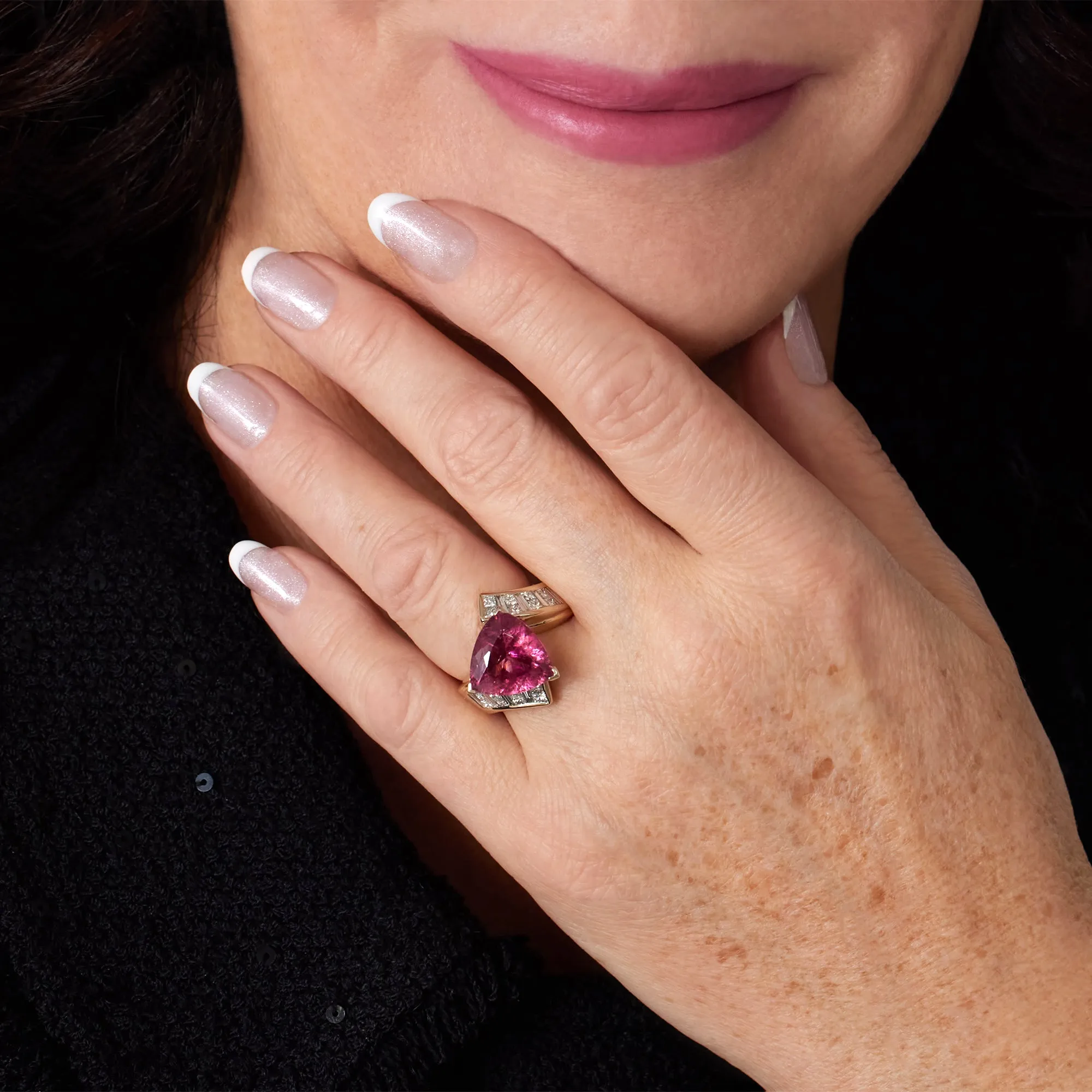 GIA 6.59ct Natural RUBELLITE Tourmaline Diamond 18k Yellow Gold Vintage Ring