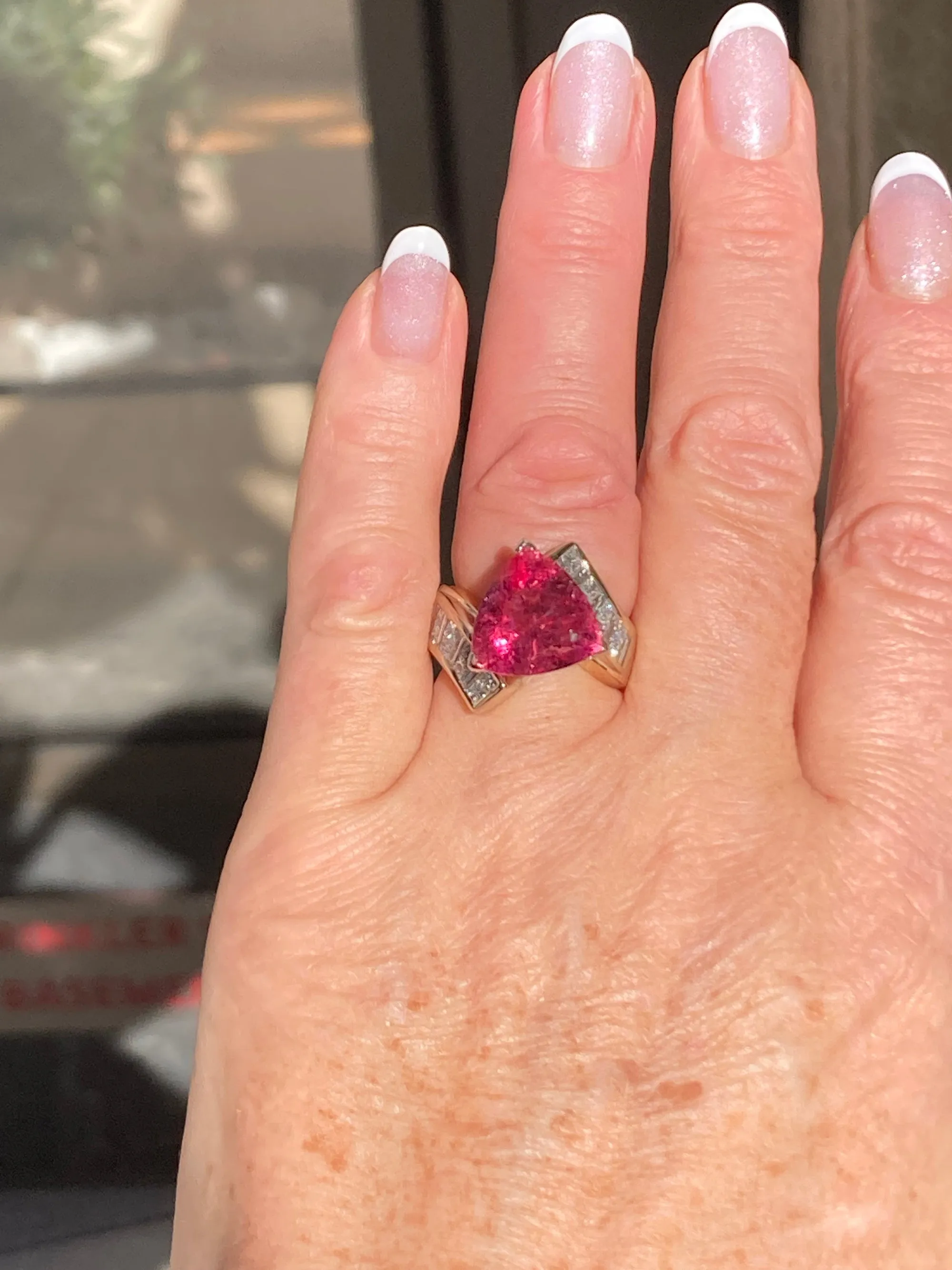 GIA 6.59ct Natural RUBELLITE Tourmaline Diamond 18k Yellow Gold Vintage Ring