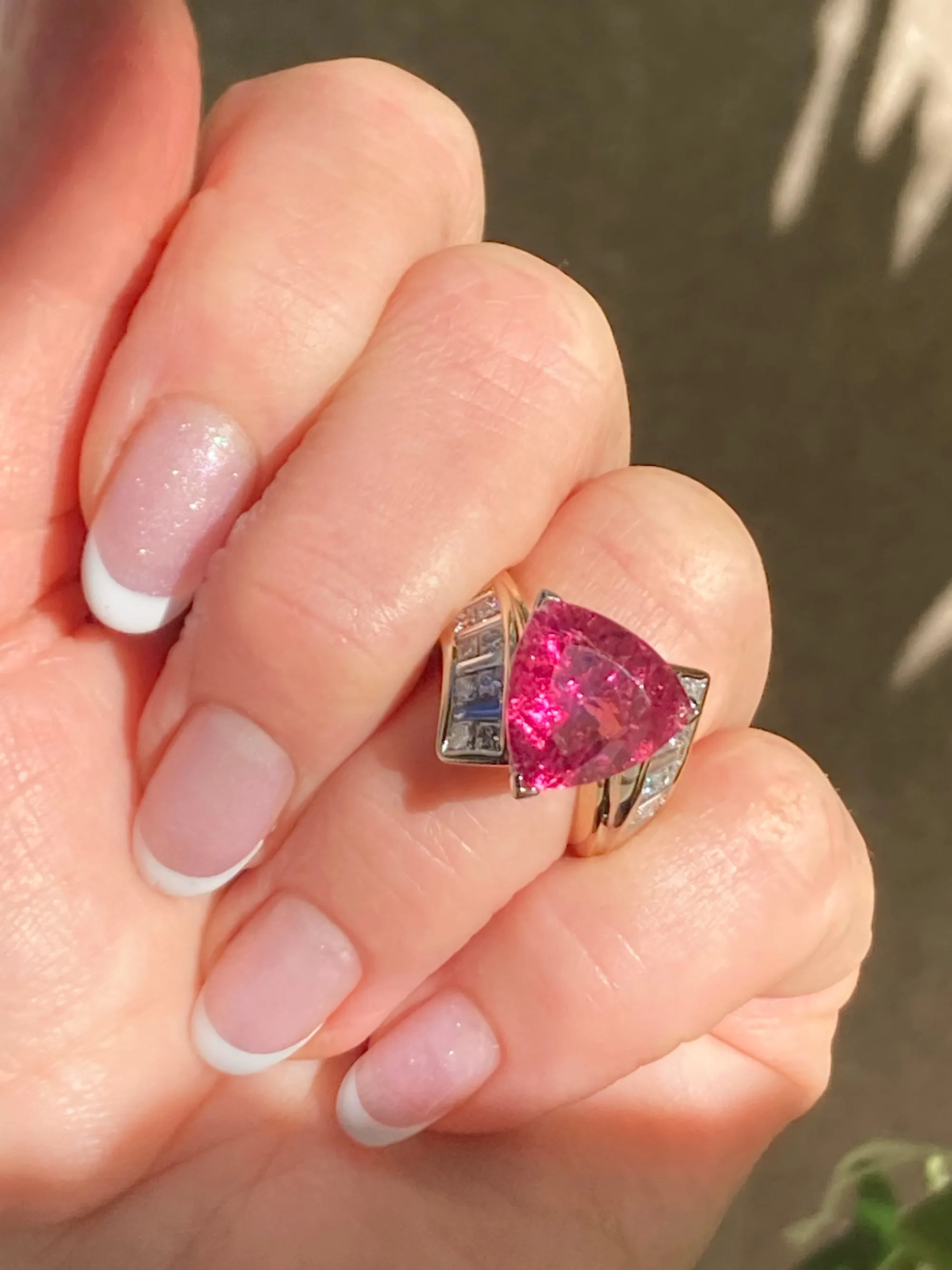 GIA 6.59ct Natural RUBELLITE Tourmaline Diamond 18k Yellow Gold Vintage Ring