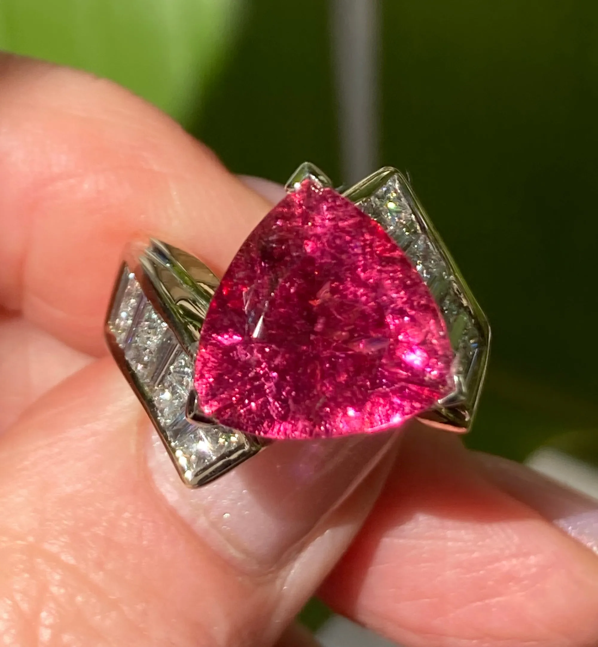 GIA 6.59ct Natural RUBELLITE Tourmaline Diamond 18k Yellow Gold Vintage Ring